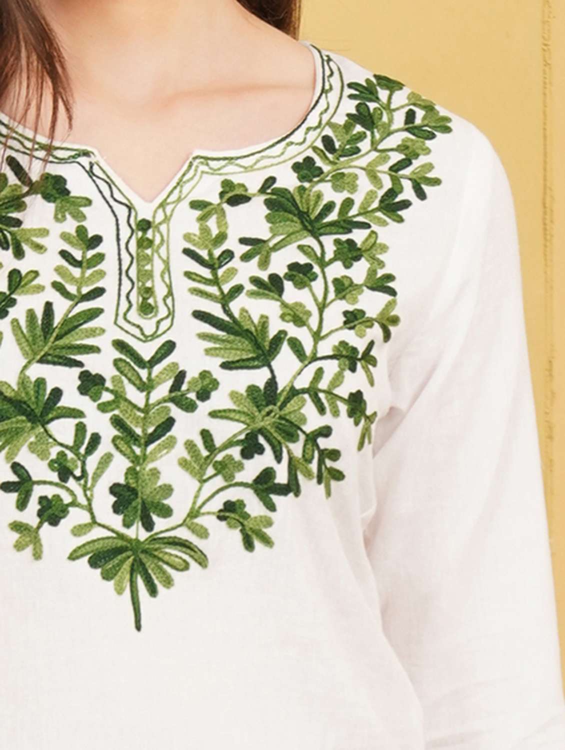 women embroidered three quarter sleeve straight kurti - 22498000 -  Standard Image - 1