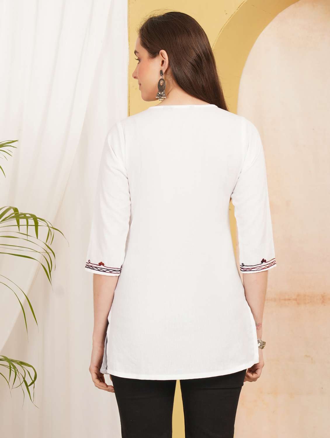 women embroidered three quarter sleeve straight kurti - 22498011 -  Standard Image - 4