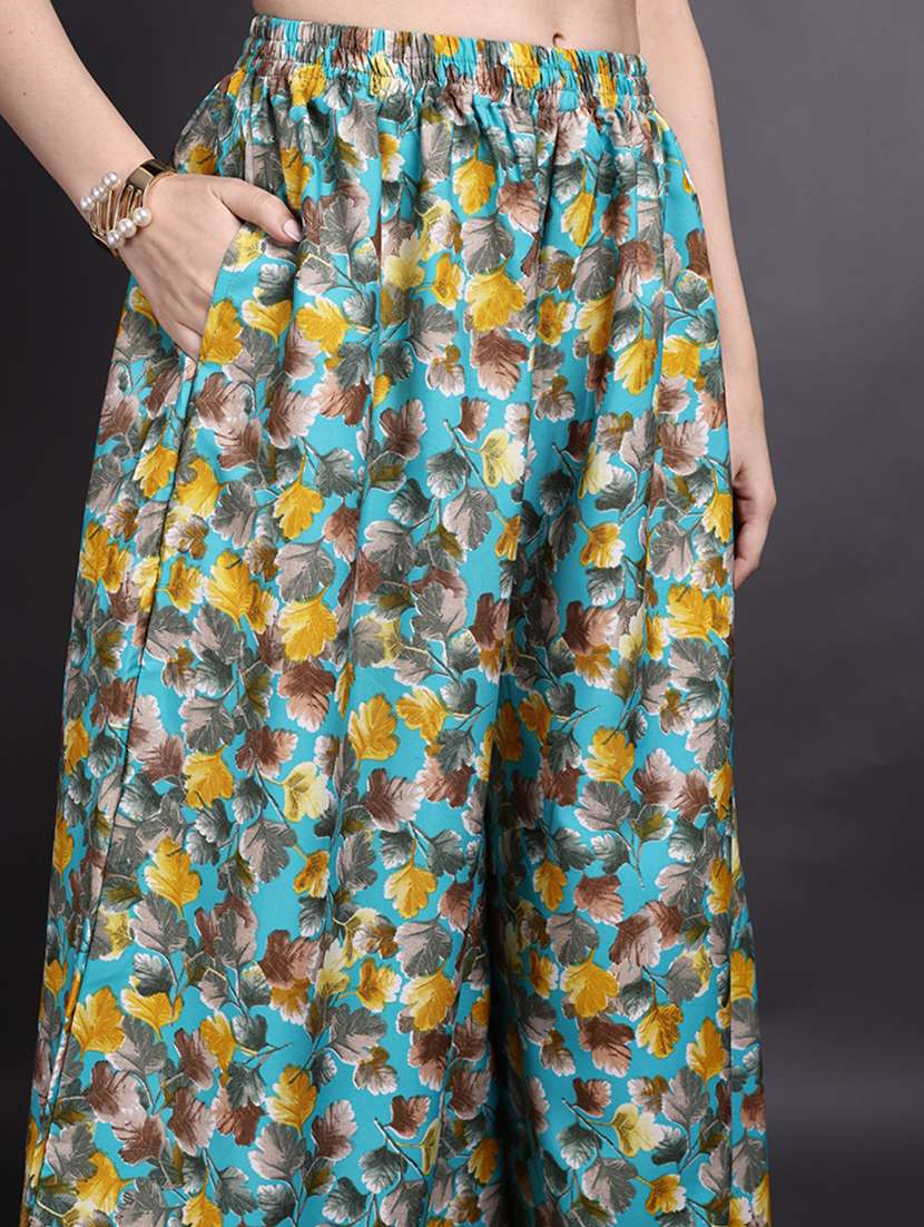 women printed mid rise flared palazzo - 22498062 -  Standard Image - 1