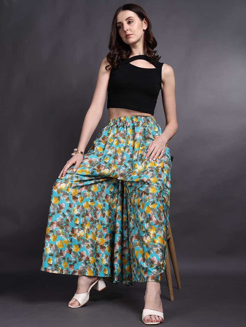 women printed mid rise flared palazzo - 22498062 -  Standard Image - 4