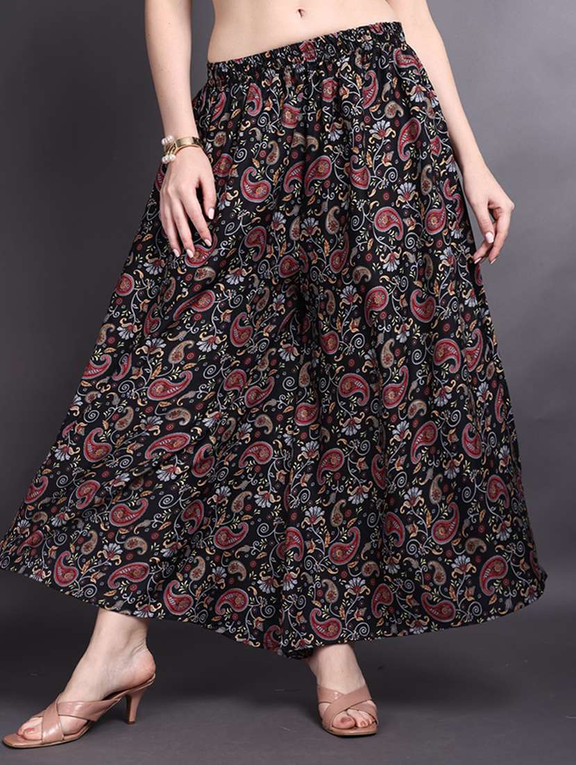 women printed mid rise flared palazzo