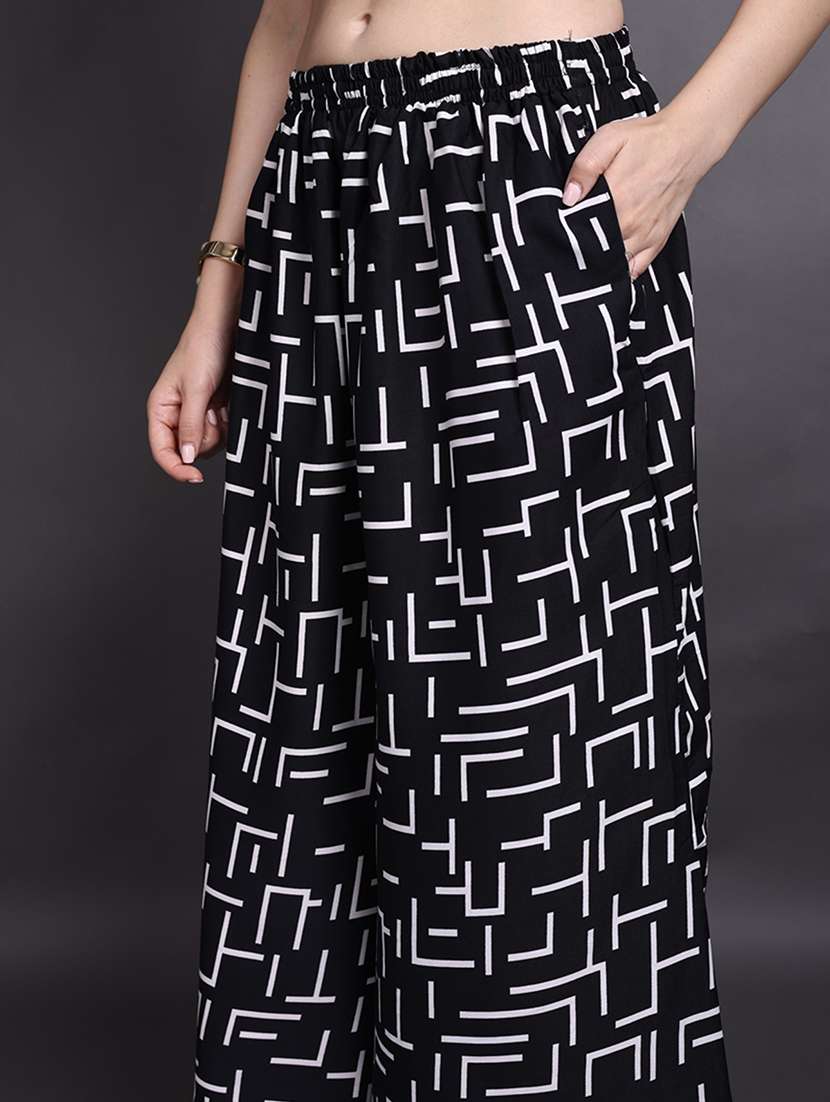 women printed mid rise flared palazzo - 22498065 -  Standard Image - 1