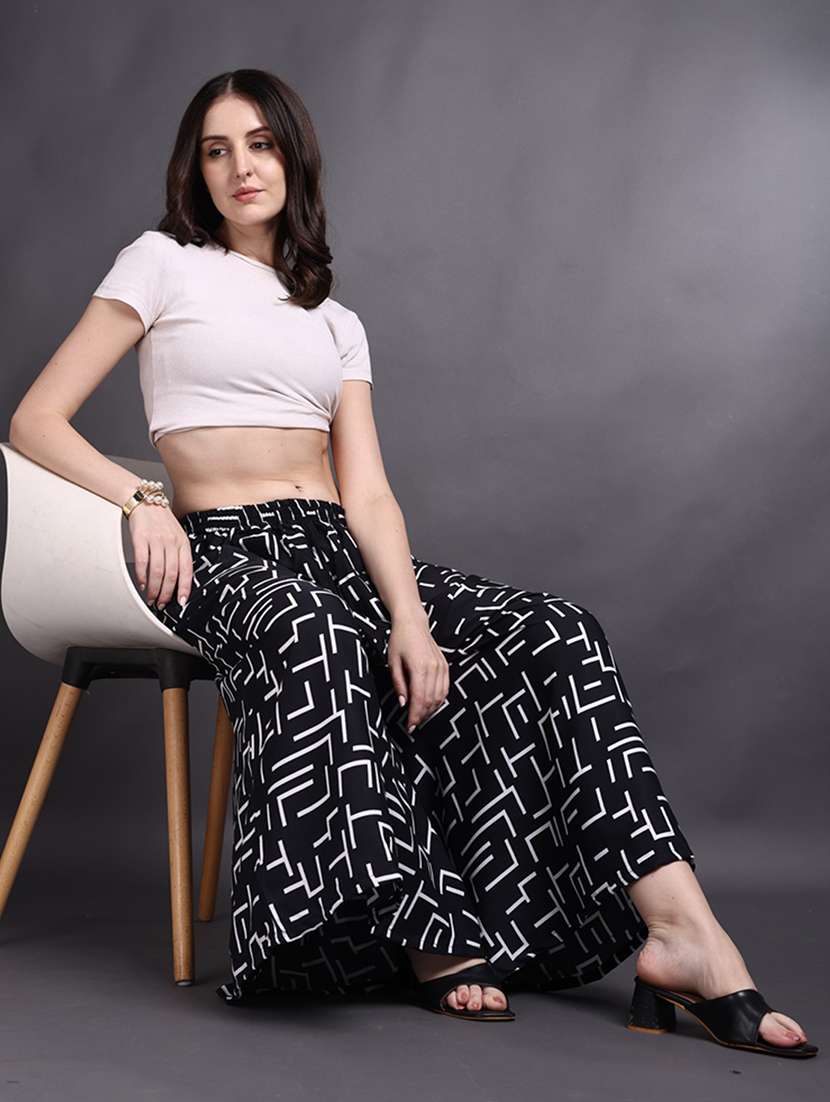 women printed mid rise flared palazzo - 22498065 -  Standard Image - 4