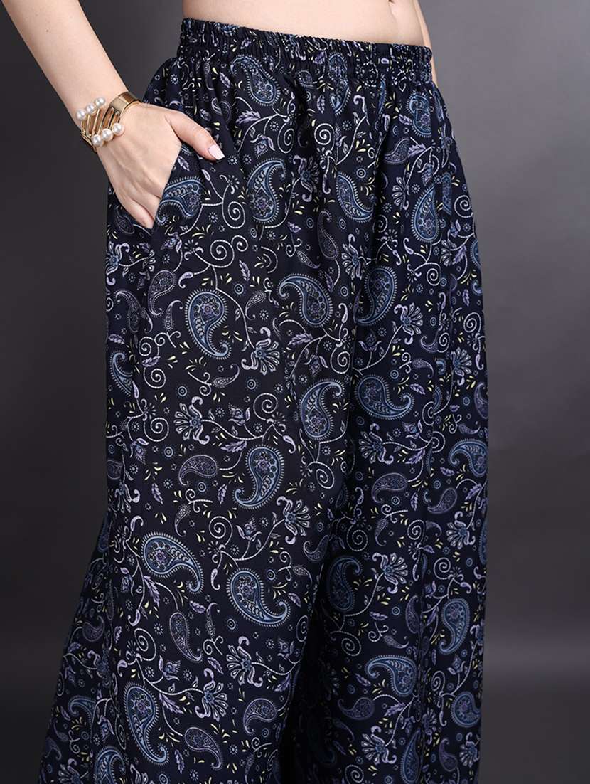 women printed mid rise flared palazzo - 22498066 -  Standard Image - 1