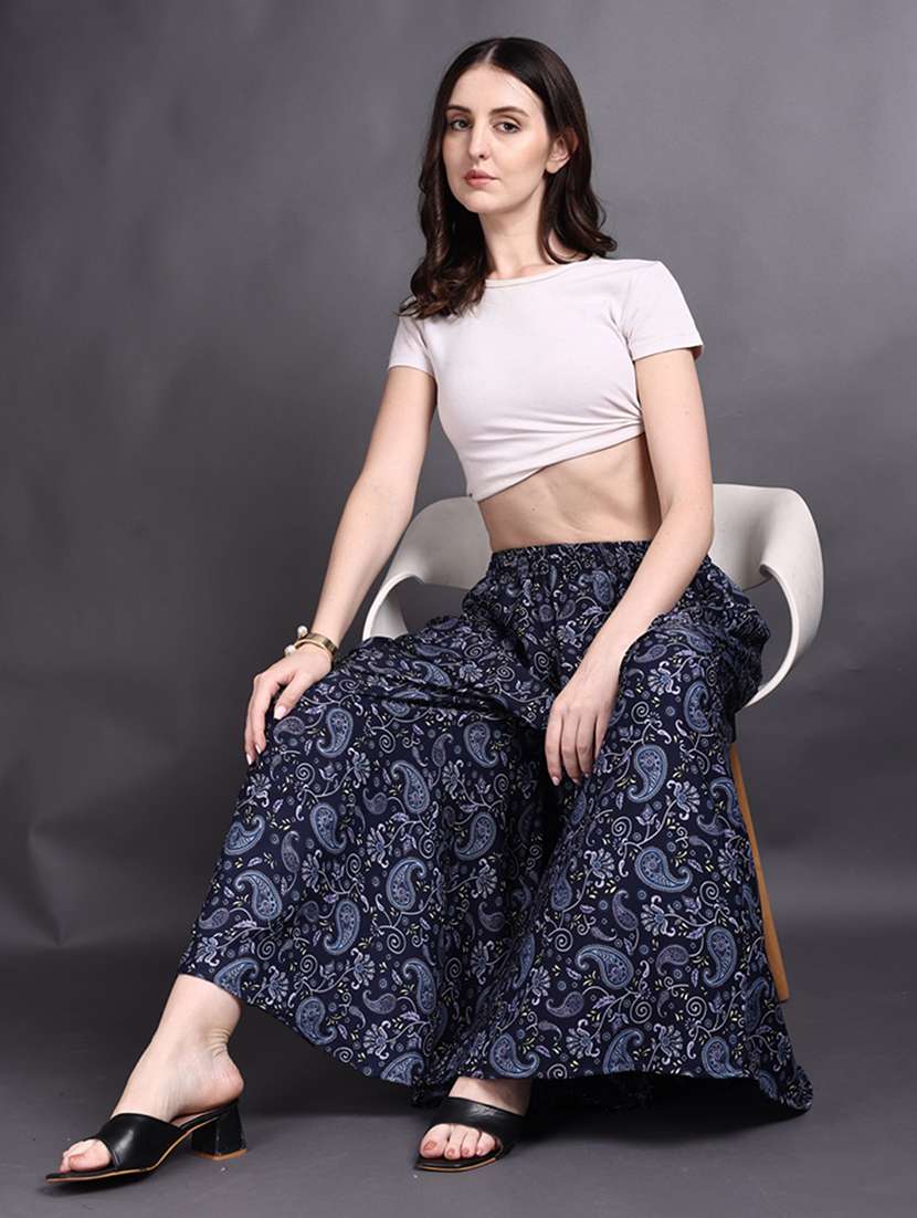 women printed mid rise flared palazzo - 22498066 -  Standard Image - 4