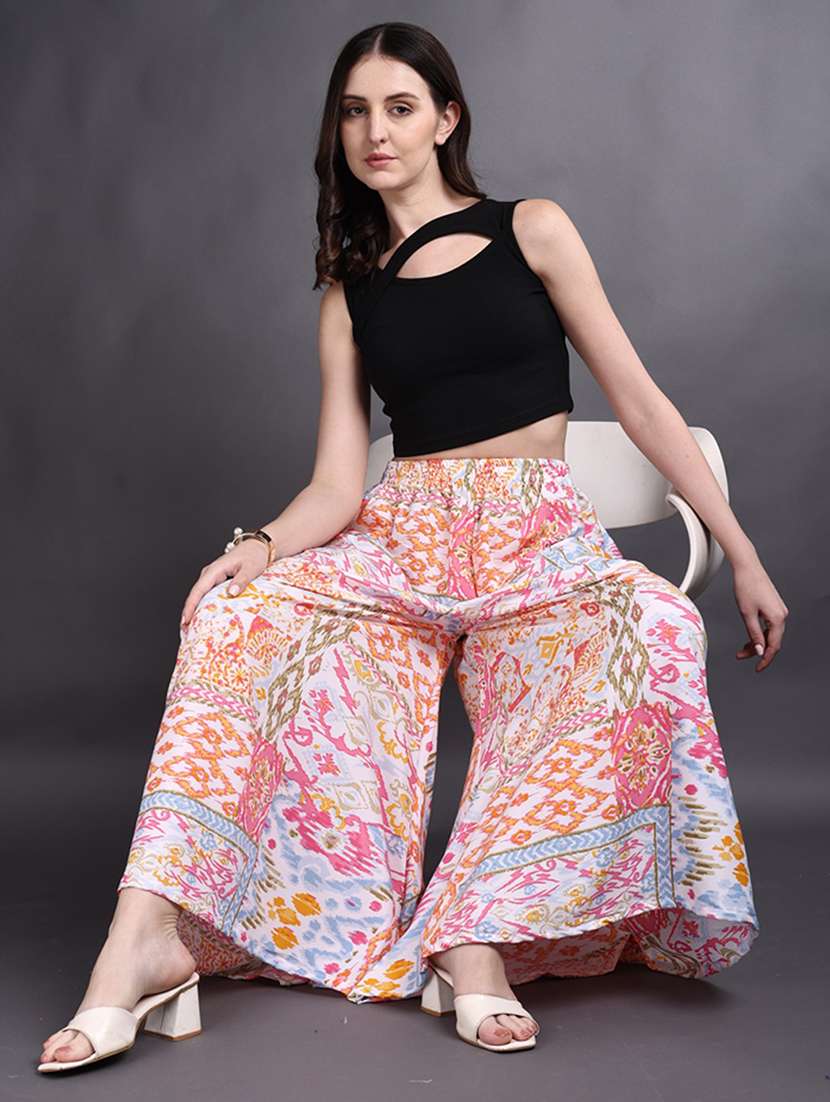 women printed mid rise flared palazzo - 22498067 -  Standard Image - 4