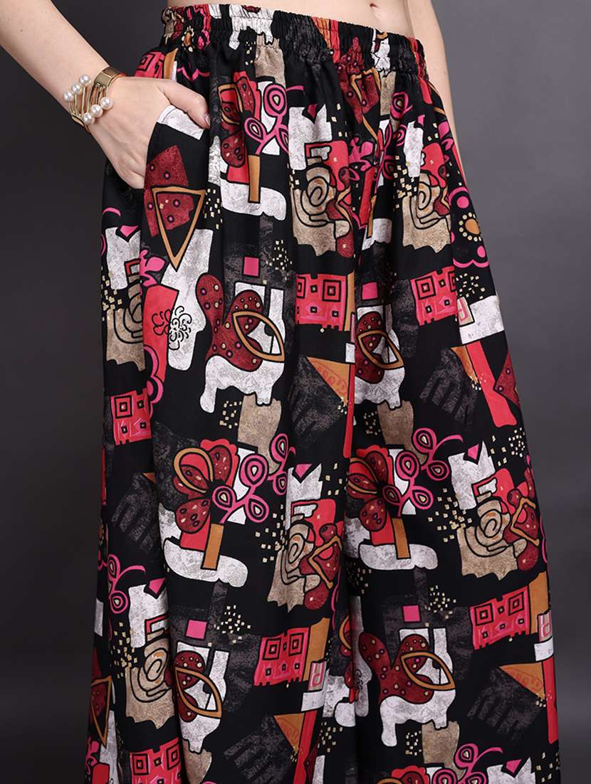 women printed mid rise flared palazzo - 22498068 -  Standard Image - 1