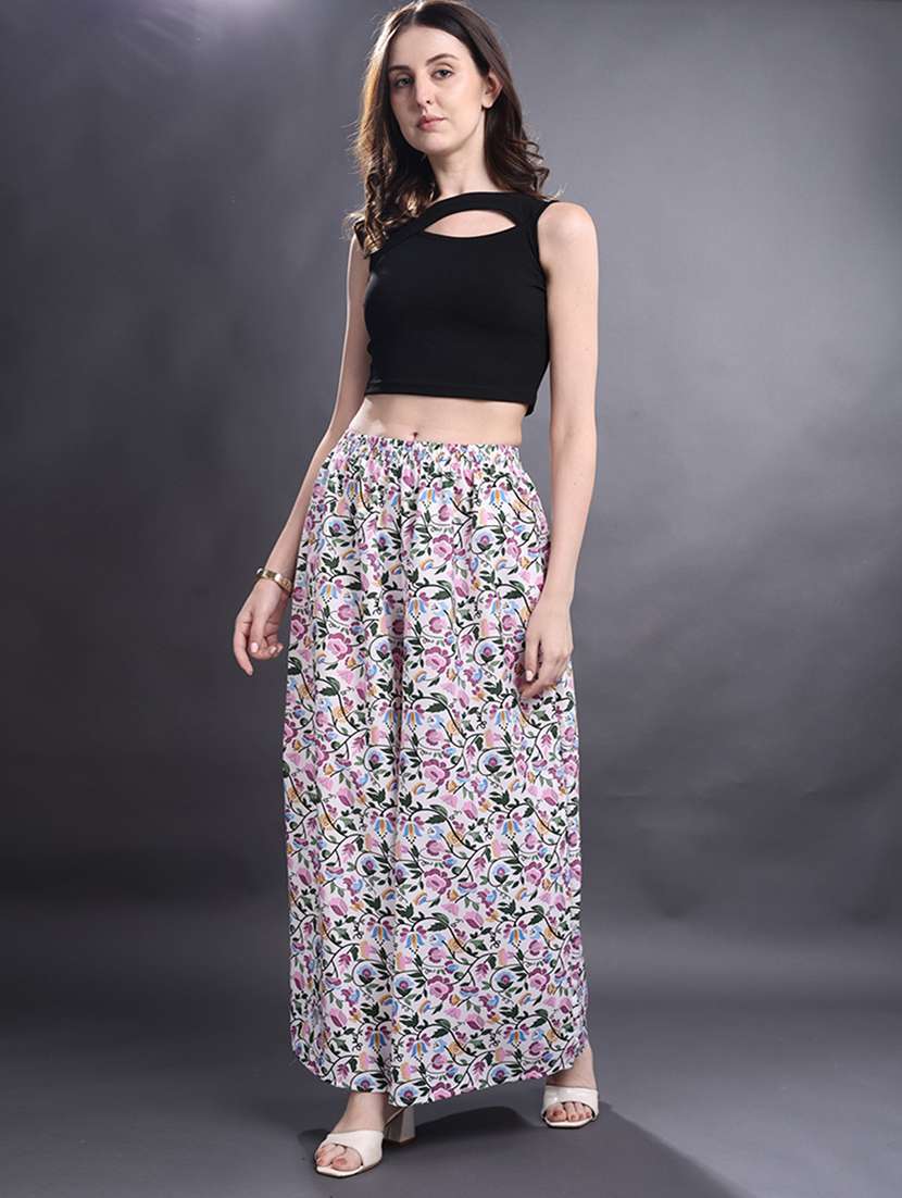 women printed mid rise flared palazzo - 22498069 -  Standard Image - 4