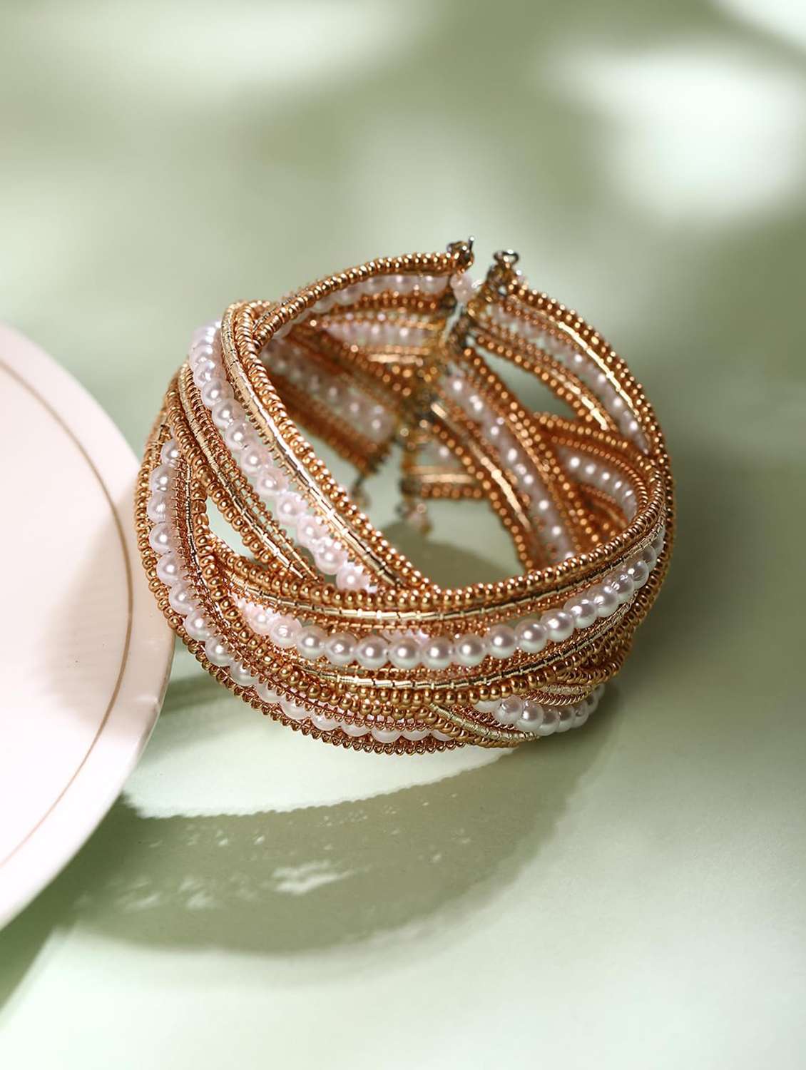 pearl & gold-toned multi-layer bracelet for women