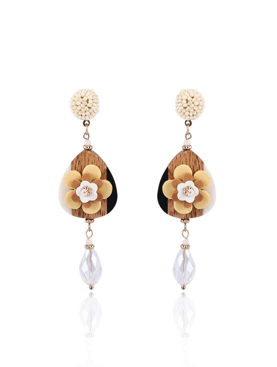 wooden & acrylic beaded drop earrings with crystal teardrop - 22498077 -  Standard Image - 1