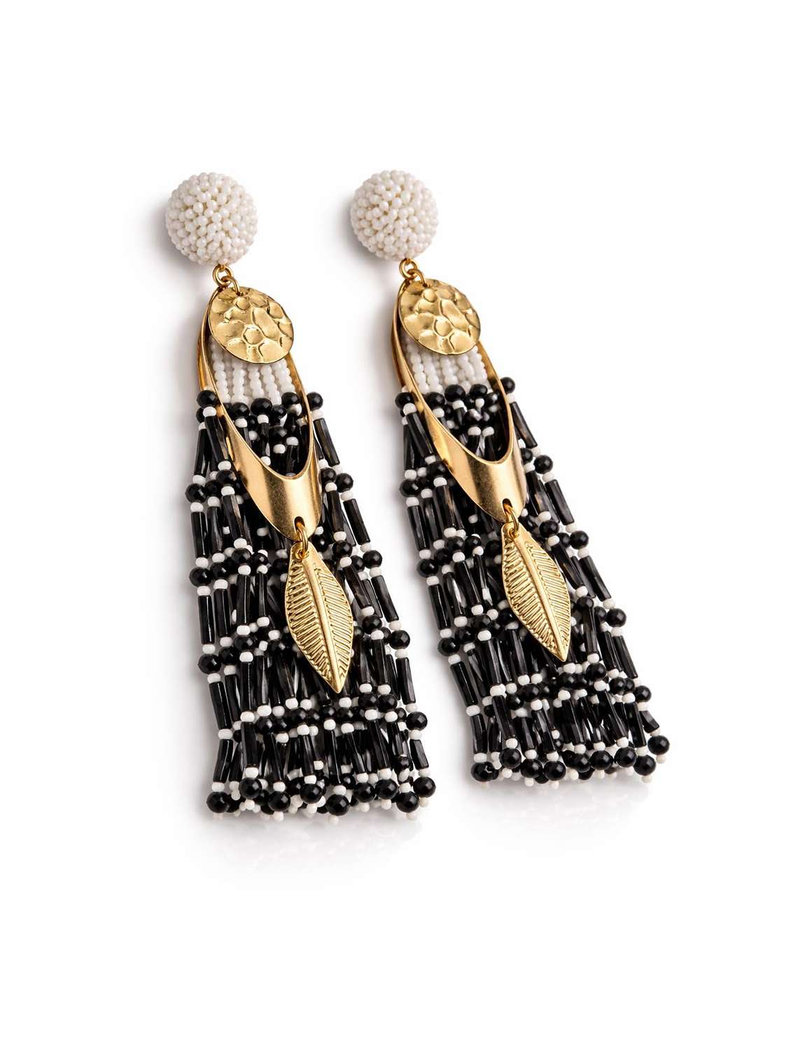 brass metal & beaded tassel earring - 22498082 -  Standard Image - 1