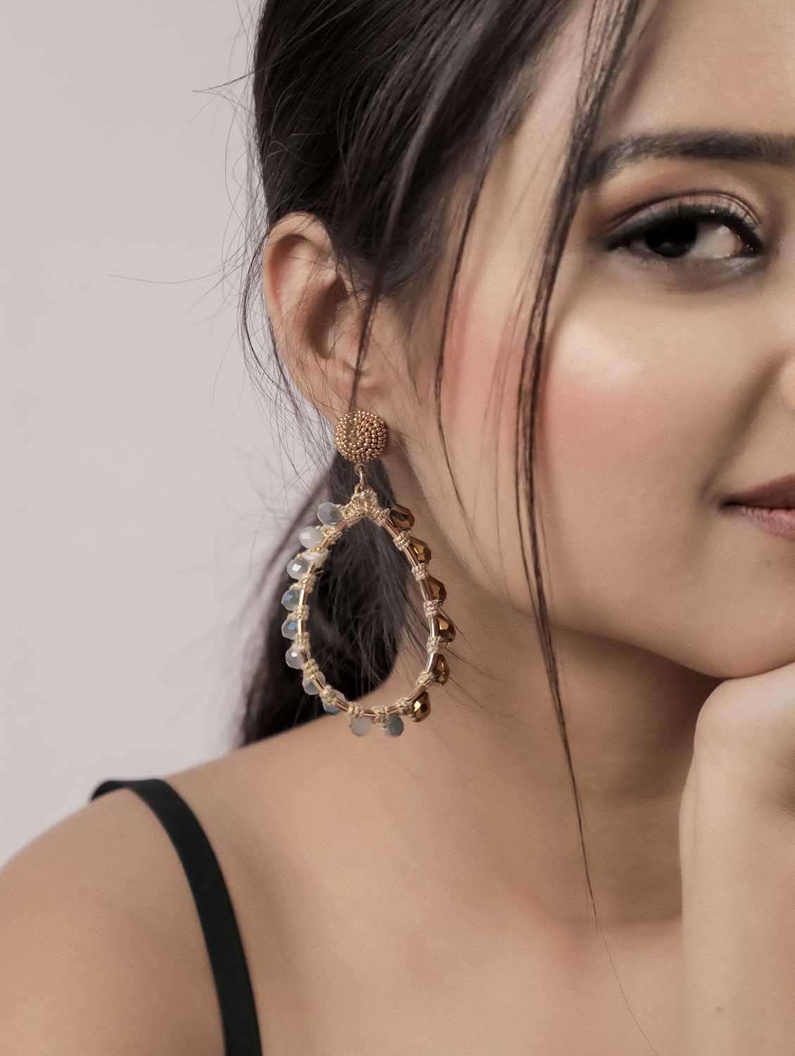 gold-toned crystal beaded hoop earring - 22498088 -  Standard Image - 4