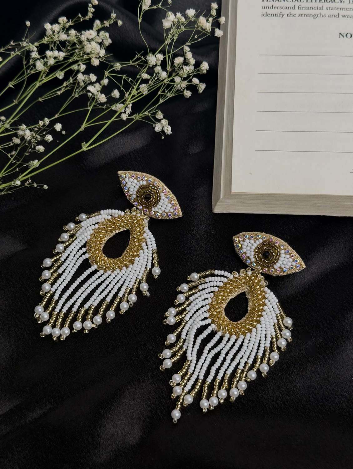 evil eye beaded & pearl tassel earring