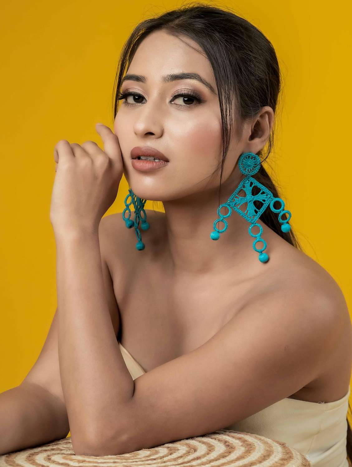 turquoise raffia statement earring - 22498102 -  Standard Image - 4