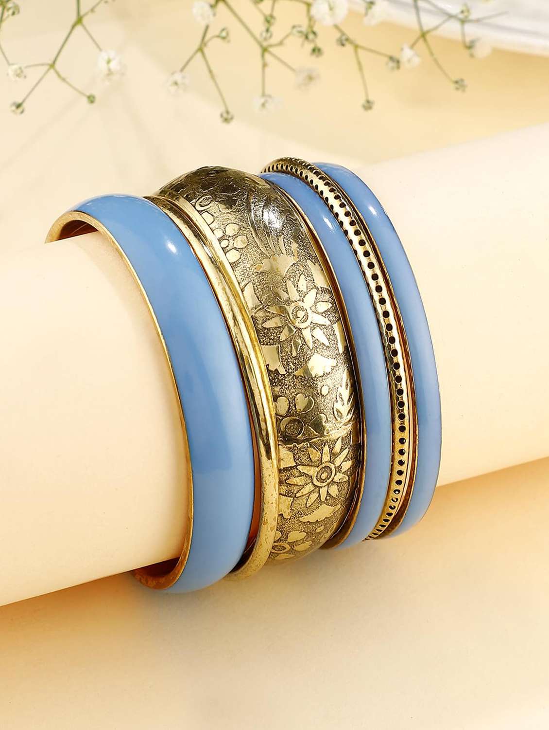 gold-toned enamel bangle set for women