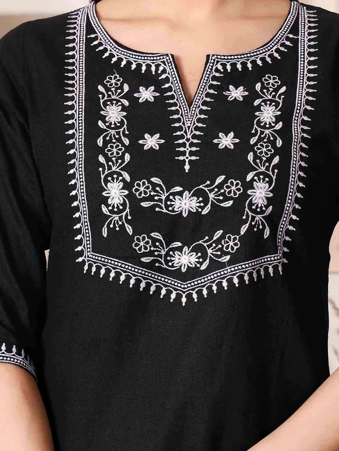 women embroidered three quarter sleeve straight kurti - 22498124 -  Standard Image - 1