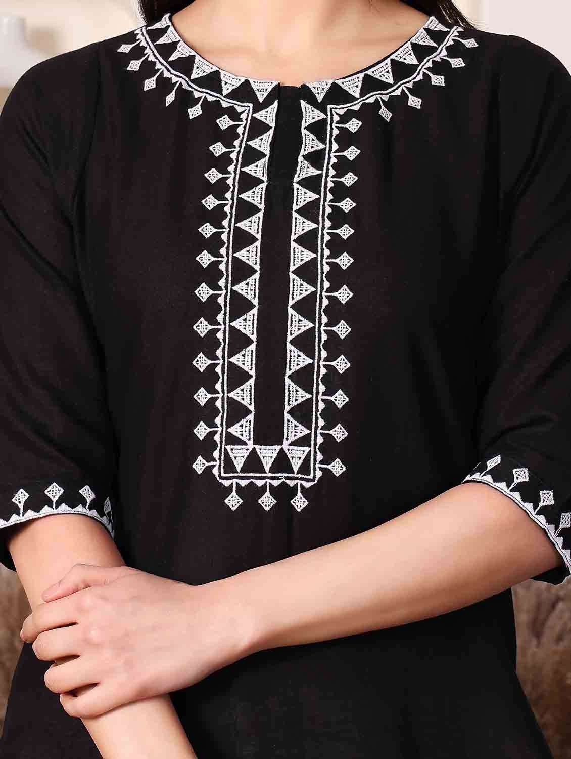 women embroidered three quarter sleeve straight kurti - 22498126 -  Standard Image - 1