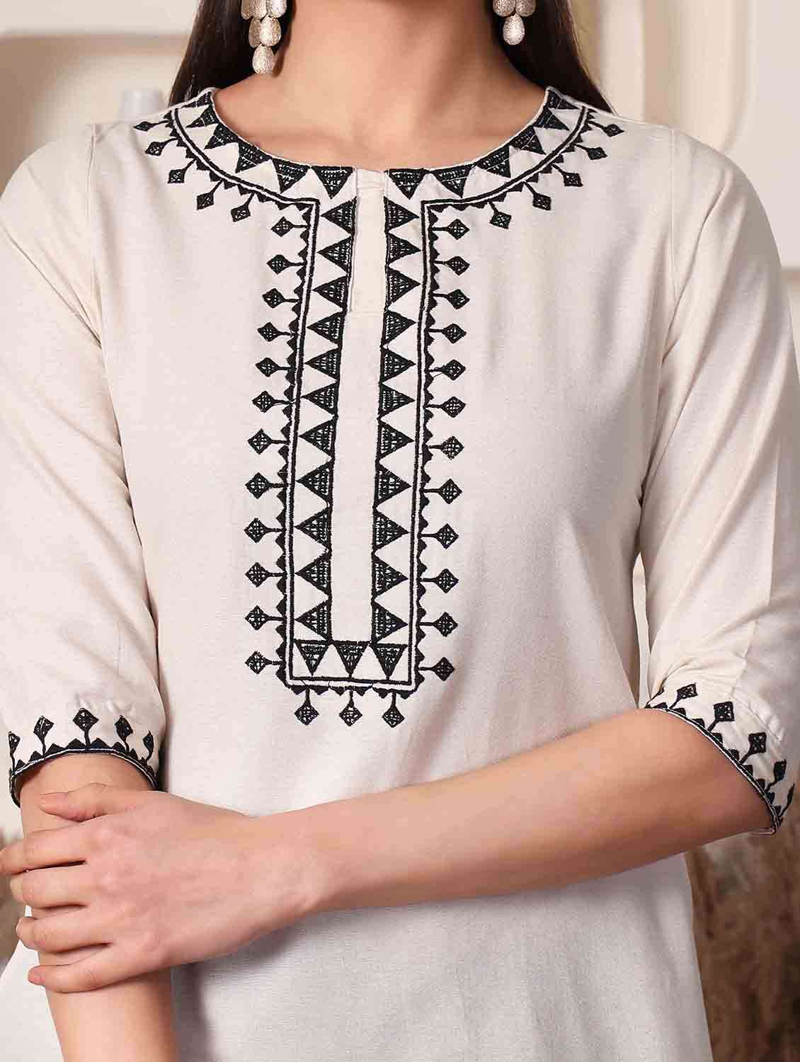 women embroidered three quarter sleeve straight kurti - 22498127 -  Standard Image - 1