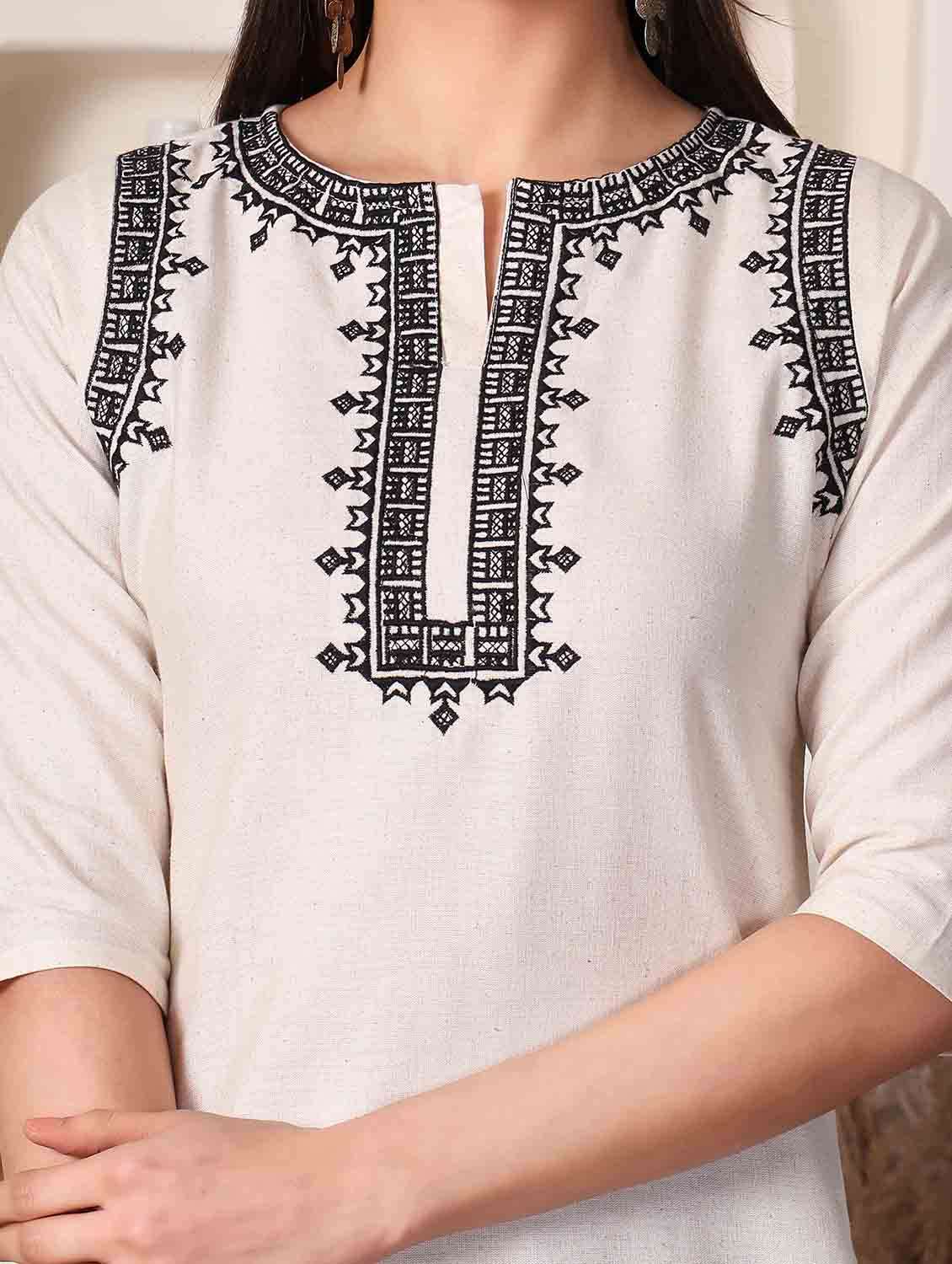 women embroidered three quarter sleeve straight kurti - 22498131 -  Standard Image - 1