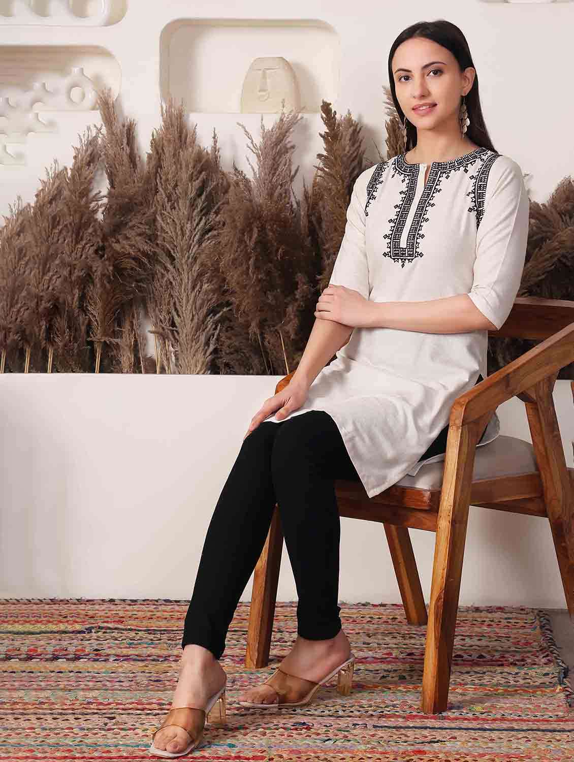 women embroidered three quarter sleeve straight kurti - 22498131 -  Standard Image - 4