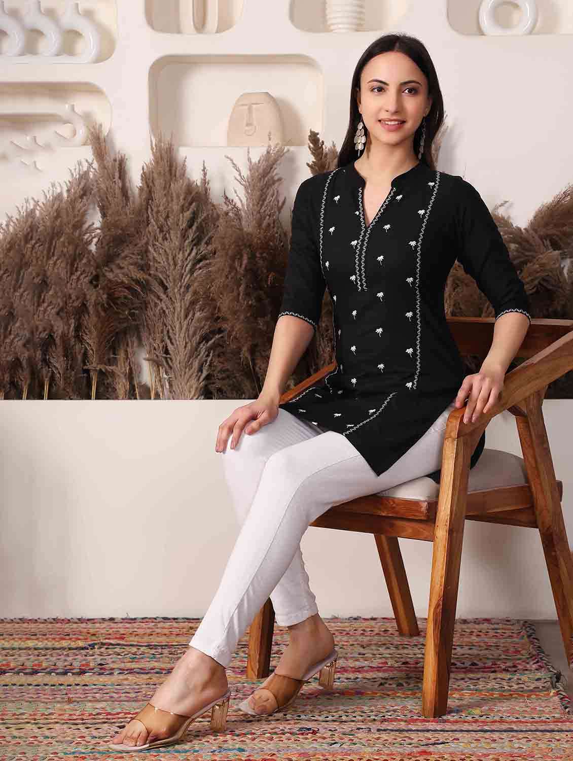 black cotton aline kurti - 22498133 -  Standard Image - 4