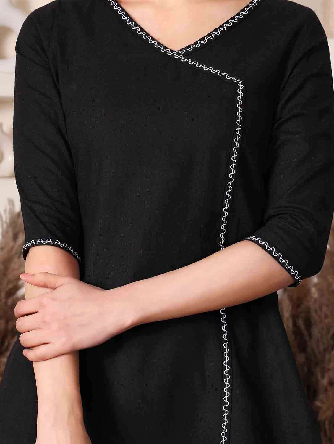 Women Solid Three Quarter Sleeve Angrakha Kurti - 22498138 -  Standard Image - 1