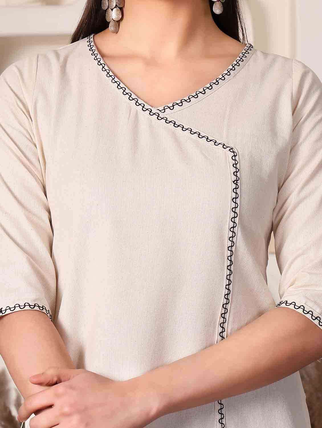 women solid three quarter sleeve angrakha kurti - 22498139 -  Standard Image - 1