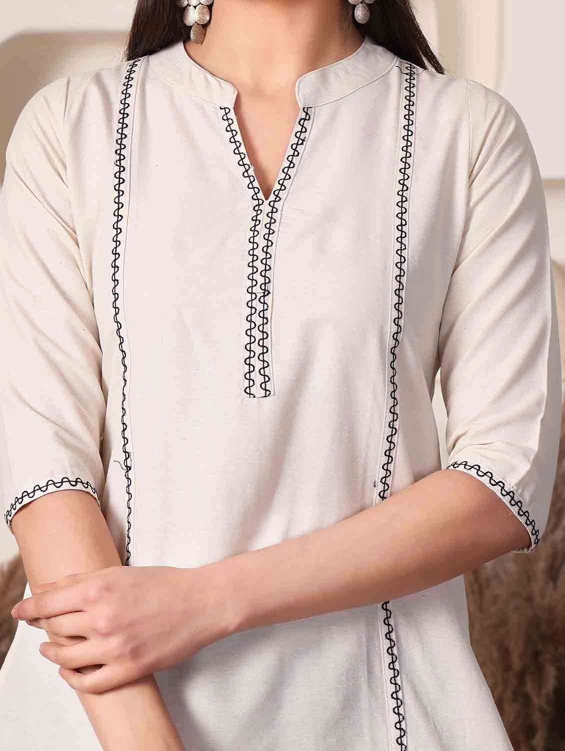 women solid three quarter sleeve straight kurti - 22498142 -  Standard Image - 1