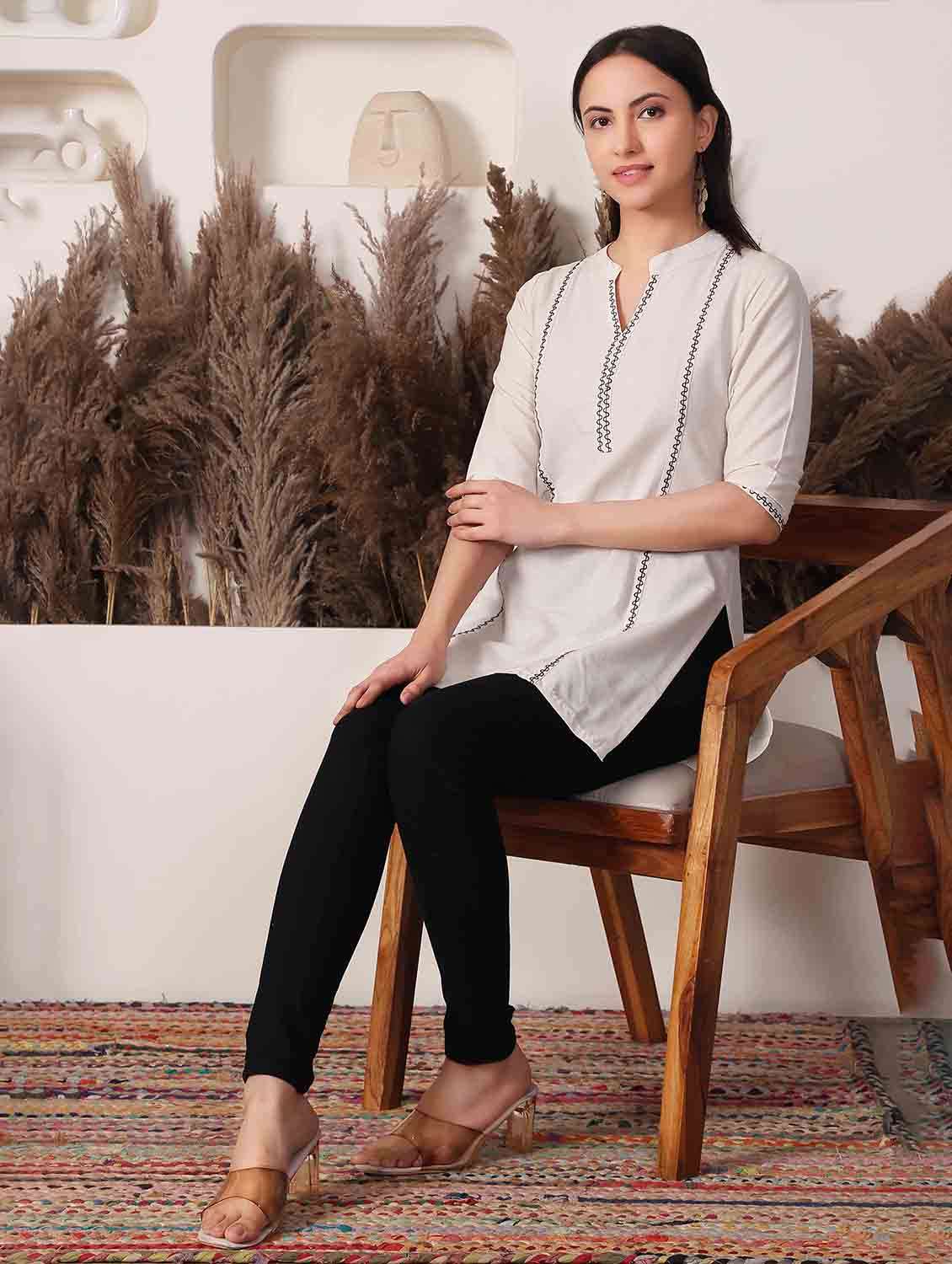 women solid three quarter sleeve straight kurti - 22498142 -  Standard Image - 4