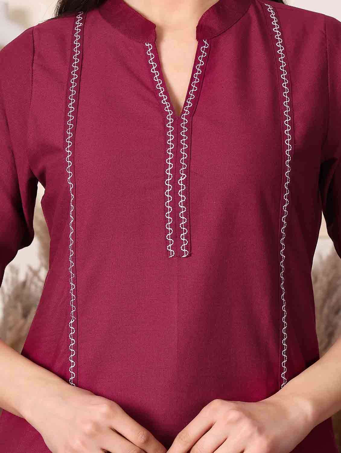 women solid three quarter sleeve straight kurti - 22498143 -  Standard Image - 1