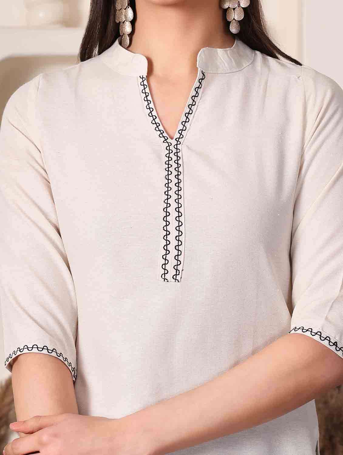 women solid three quarter sleeve straight kurti - 22498145 -  Standard Image - 1