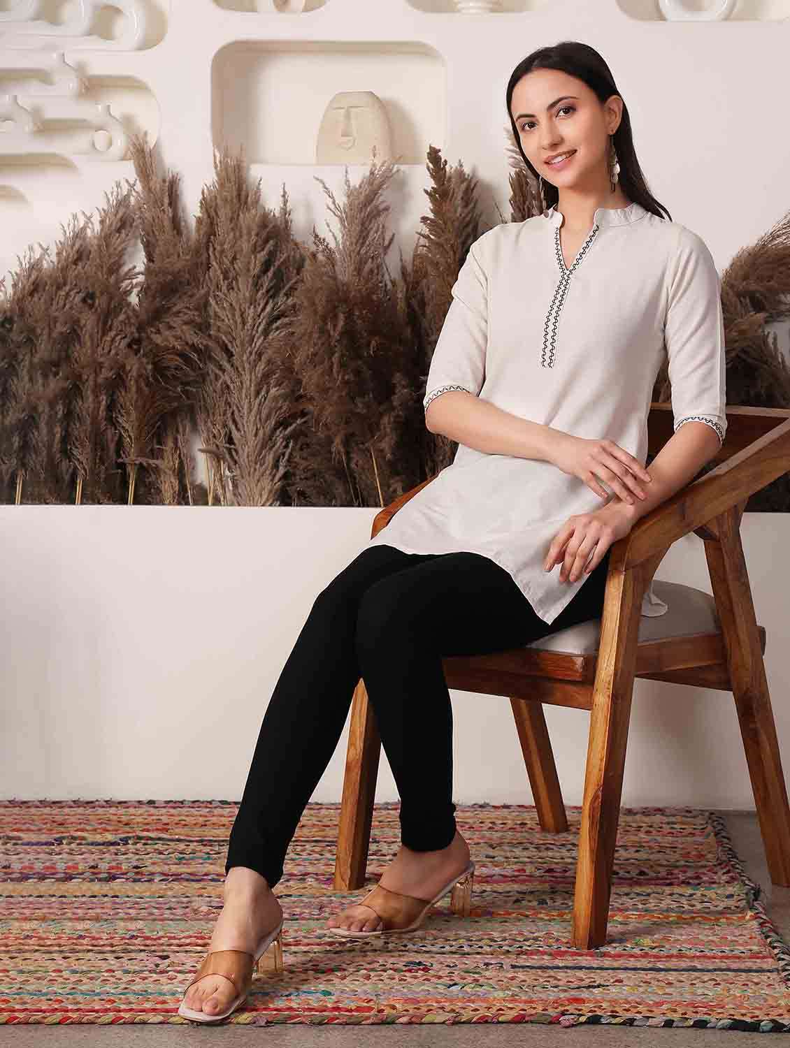women solid three quarter sleeve straight kurti - 22498145 -  Standard Image - 4