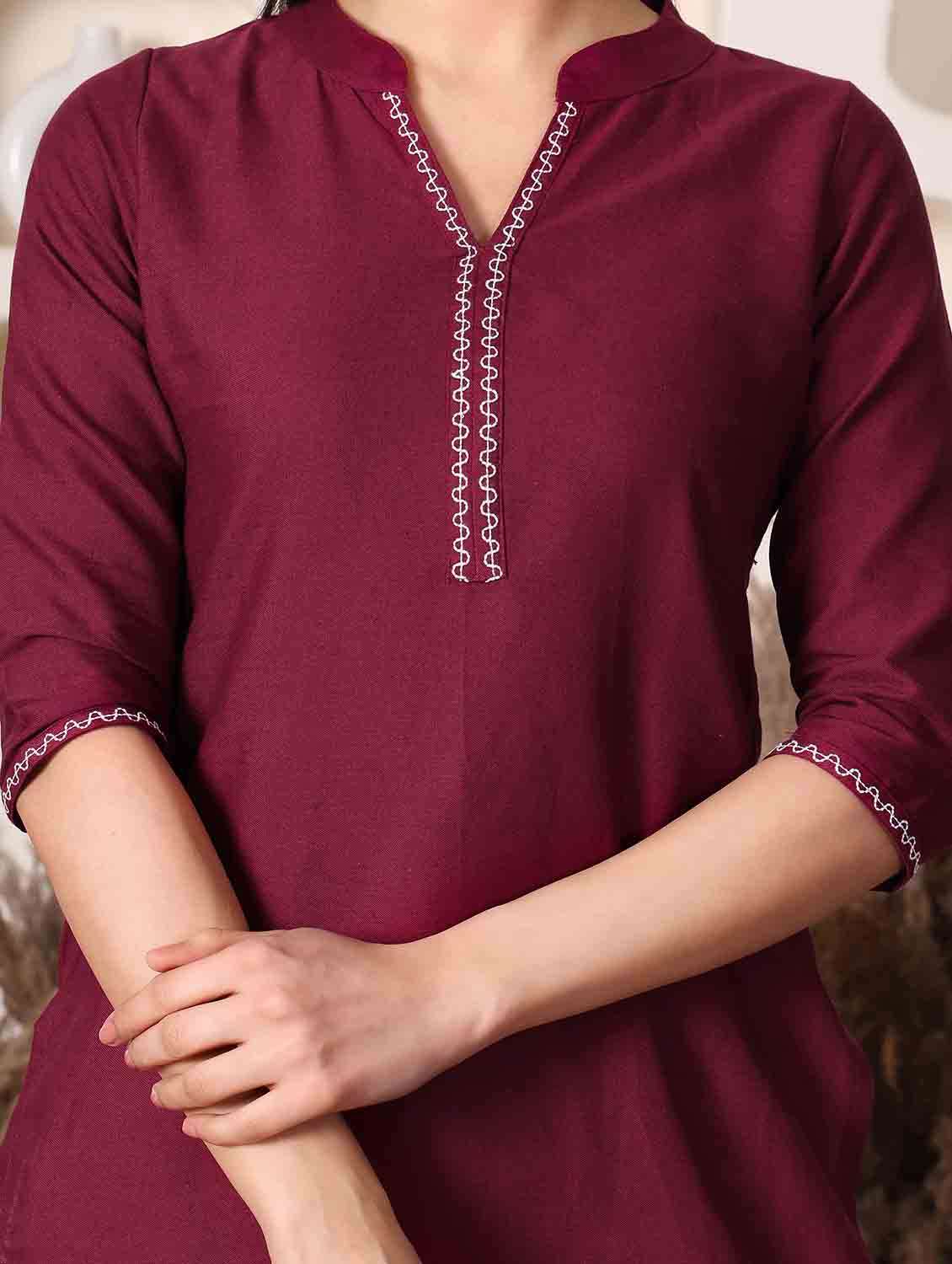 women solid three quarter sleeve straight kurti - 22498146 -  Standard Image - 1