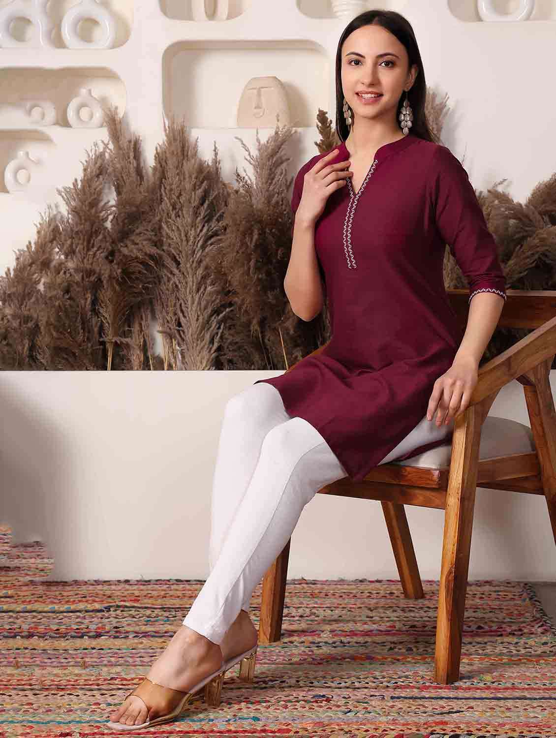 women solid three quarter sleeve straight kurti - 22498146 -  Standard Image - 4