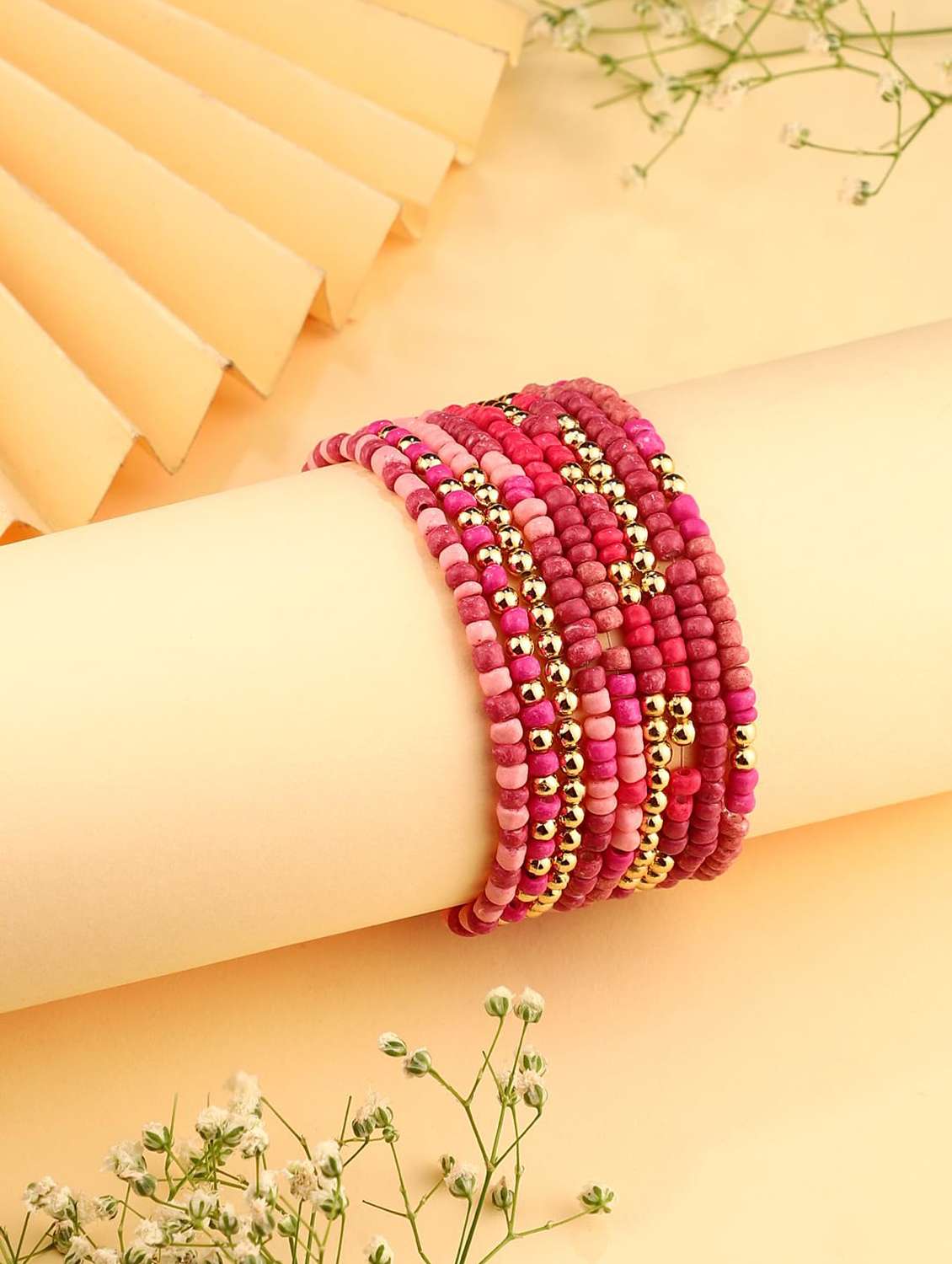  pink beaded stretch bracelets