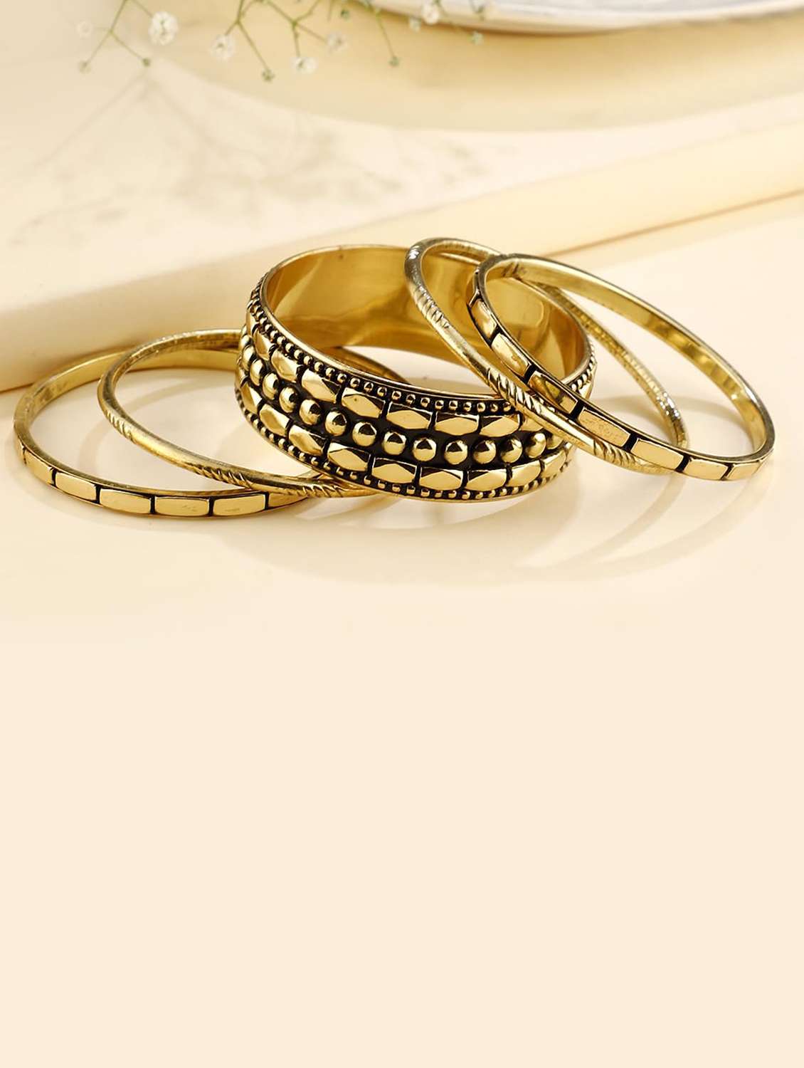 gold-toned textured bangle set for women set of 5 - 22498175 -  Standard Image - 1