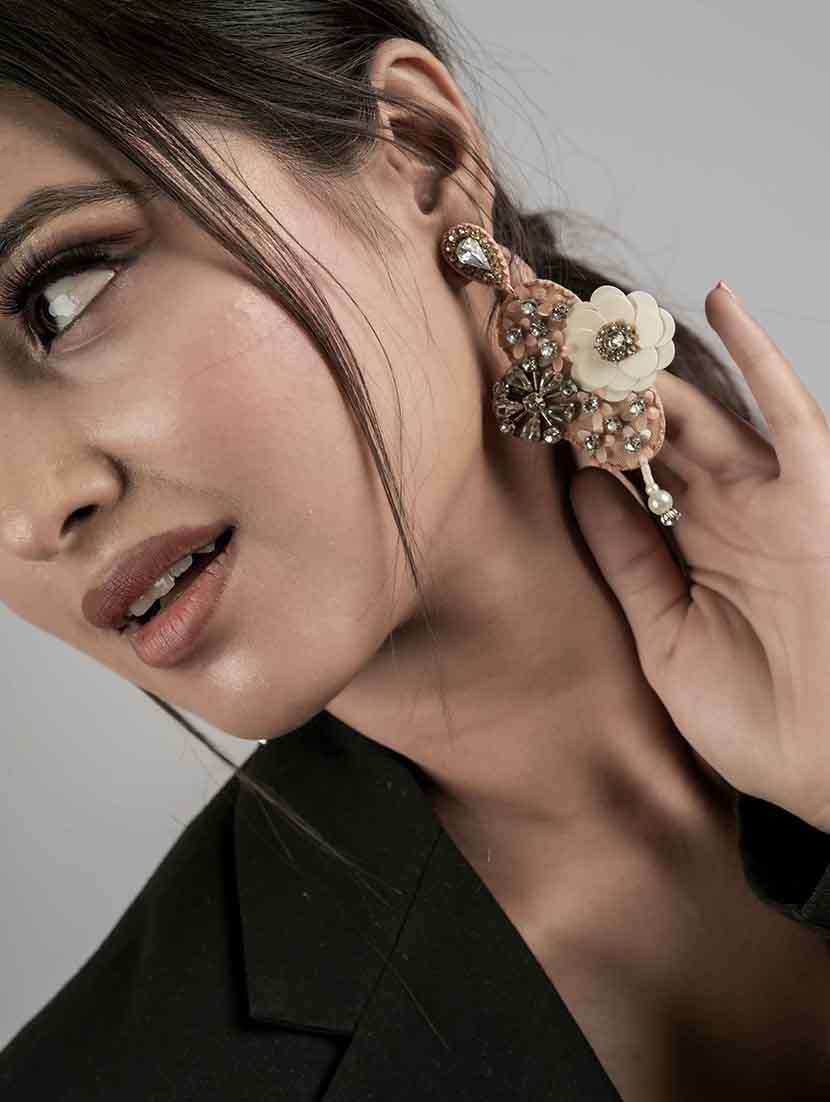 beads rhinestone cotton fabric earrings for women - 22498178 -  Standard Image - 1