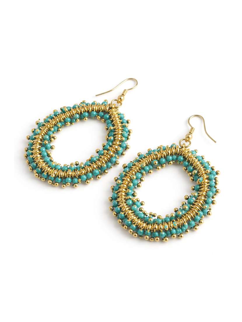 turquoise beads & brass ring drop earrings - 22498186 -  Standard Image - 4