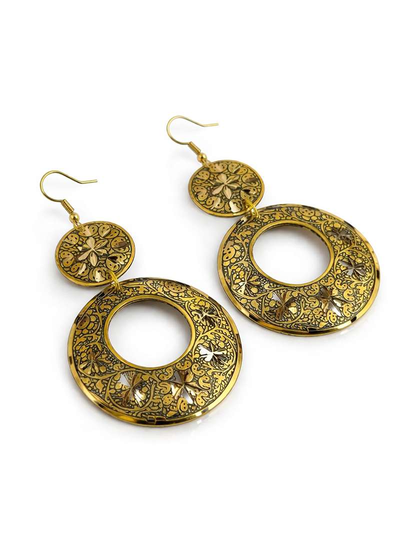antique gold tone circular dangle earring - 22498188 -  Standard Image - 4
