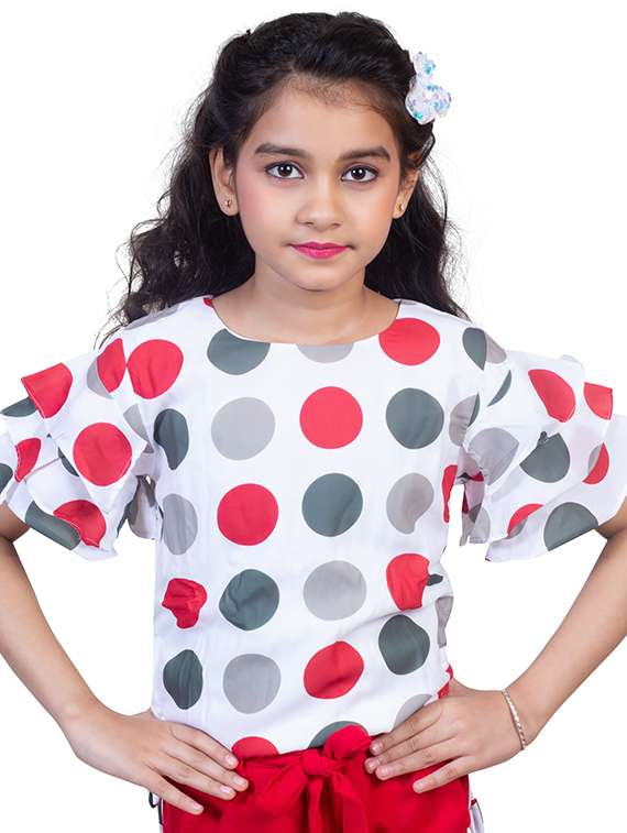 girls polka dots round neck top and capri set - 22498193 -  Standard Image - 1