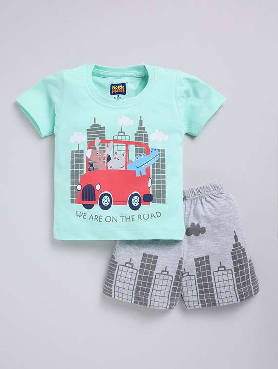 boys printed round neck t-shirt and shorts set