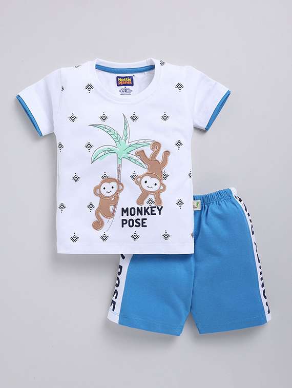 boys printed round neck t-shirt and shorts set