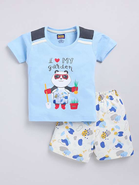 boys printed round neck t-shirt and shorts set