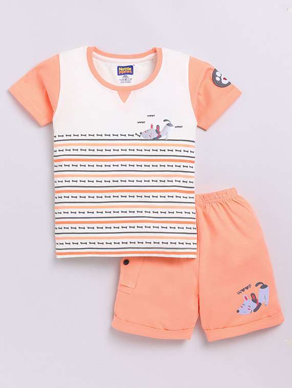 boys printed round neck t-shirt and shorts set