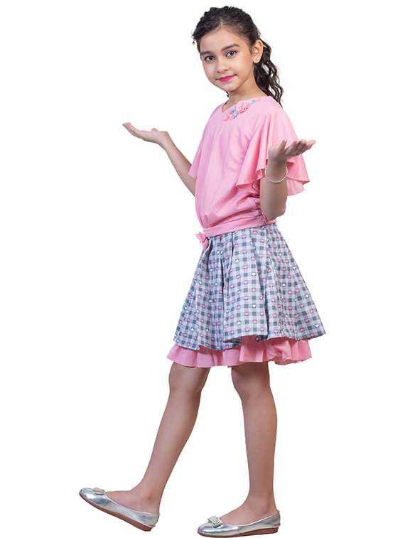 pink checked ruffle sleeve a-line dress - 22498439 -  Standard Image - 1