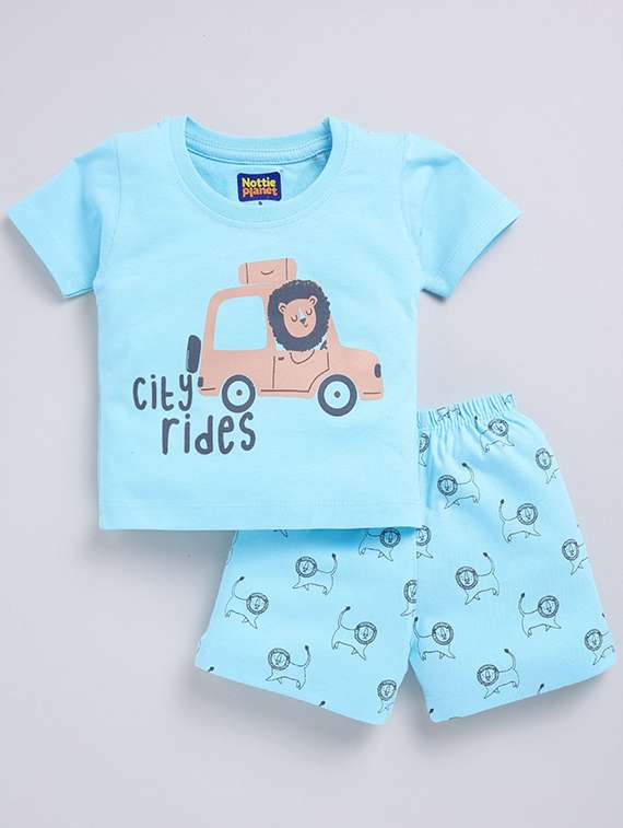boys printed round neck t-shirt and shorts set
