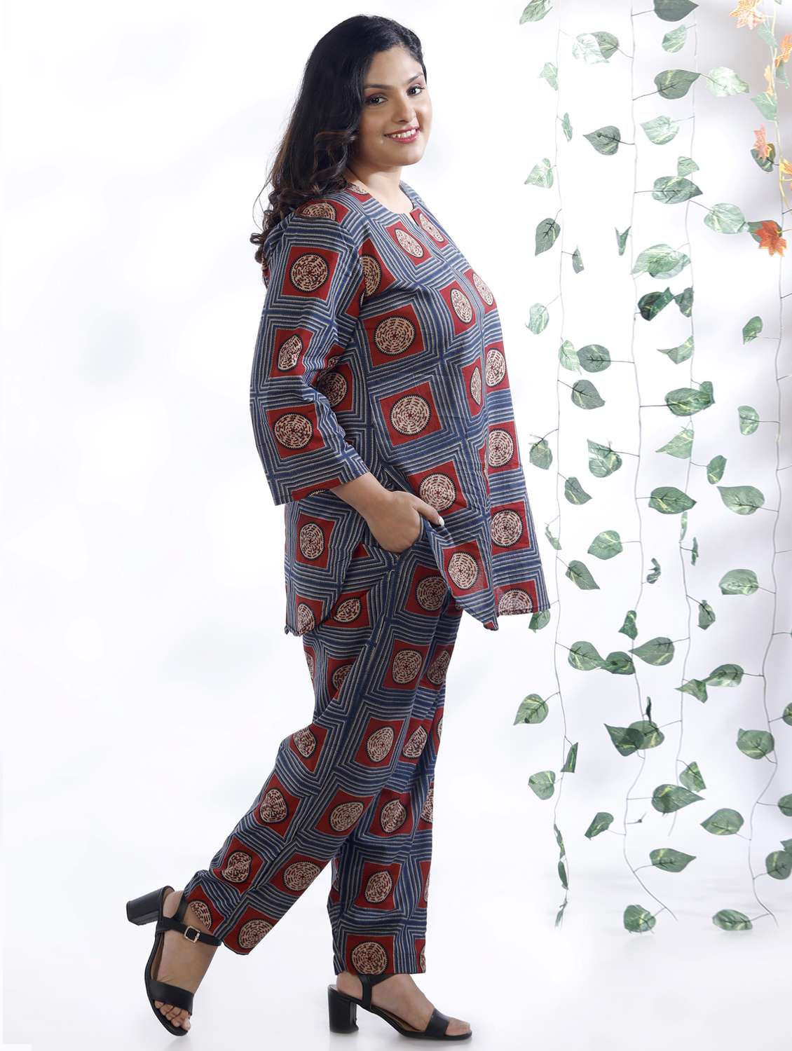 women printed three quarter sleeve nightwear set - 22498562 -  Standard Image - 1