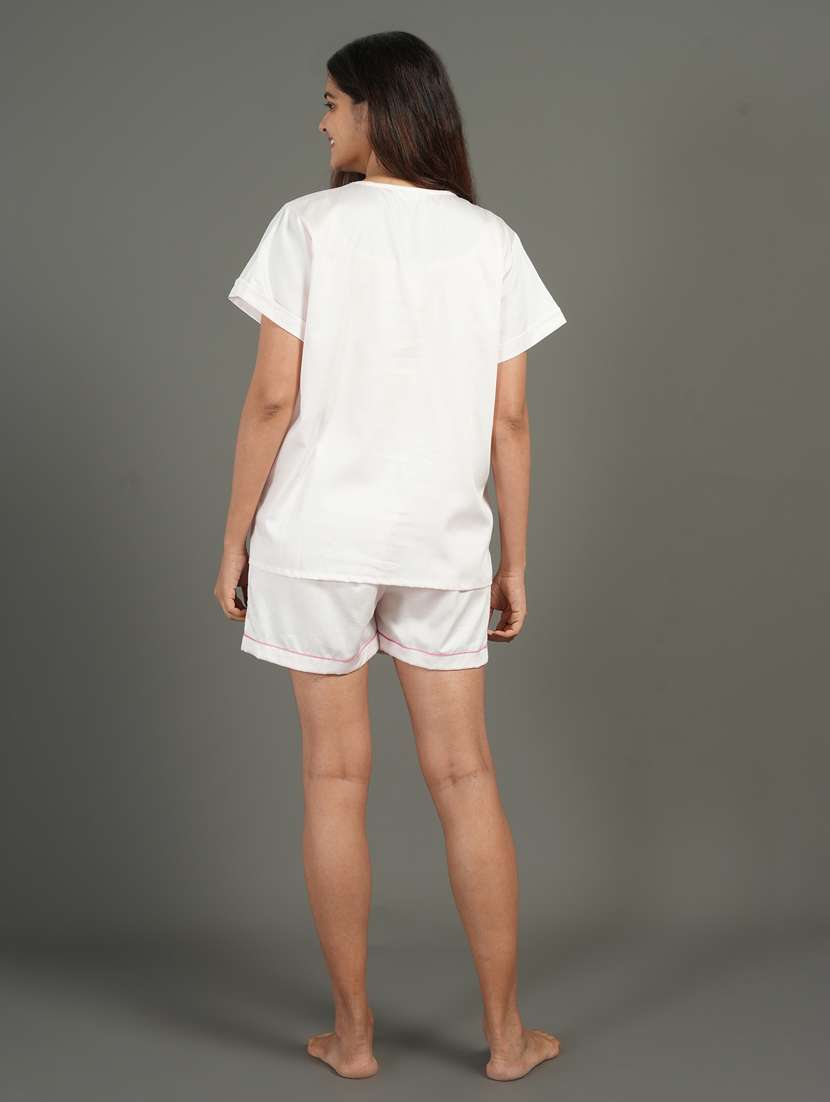 women solid short sleeve nightwear set - 22498583 -  Standard Image - 1