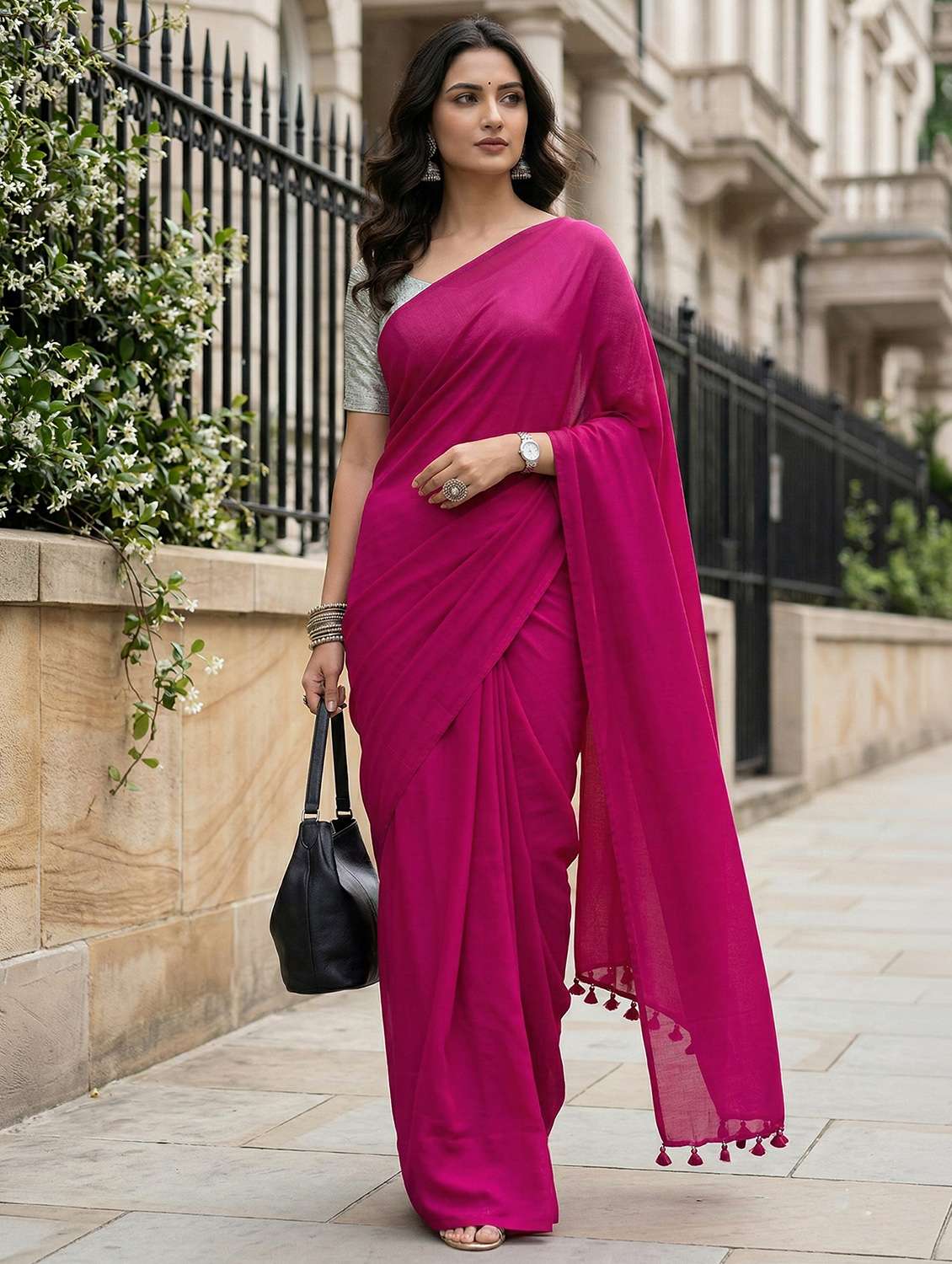 women solid handloom saree with blouse