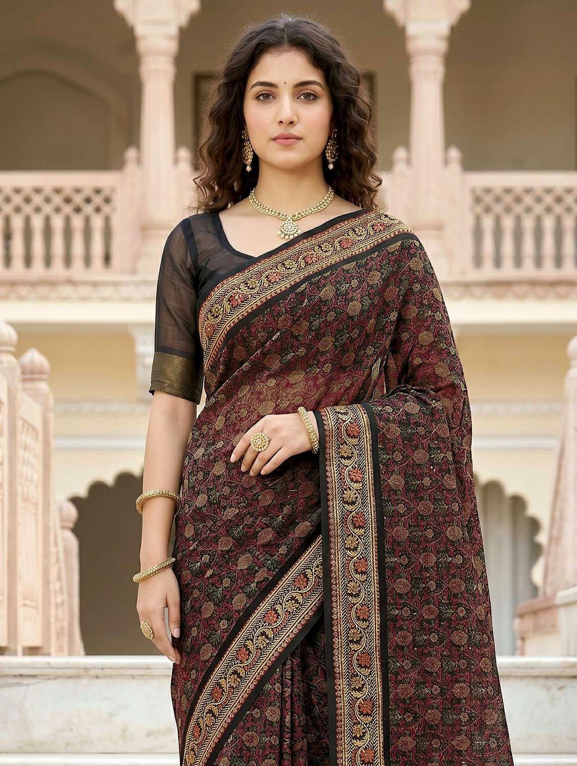 women printed casual wear saree with blouse - 22498630 -  Standard Image - 1